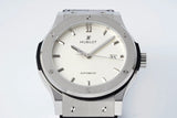 White - Silver 904L Steel - Black Leather - Automatic - 42mm