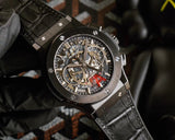 Grey Steel - Black Leather - Chronograph -Automatic - 45mm