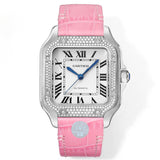 LADY -Rhinestone White 316L Steel - Pink Leather - Automatic - 43*35mm