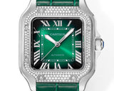 Rhinestone Green 316L Steel - Green Leather - Automatic - 47*40mm