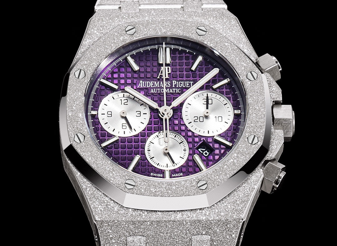 Chronograph - Frosted Silver -Purple White- 904L Steel - Automatic - 41mm