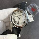 White Silver- Black Leather - Quartz - 42mm