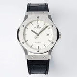 White - Silver 904L Steel - Black Leather - Automatic - 42mm