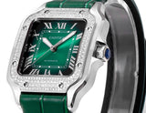 Rhinestone Green 316L Steel - Green Leather - Automatic - 47*40mm