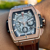 Chronograph -Rosegold Black  - Brown Leather - Automatic - 45mm