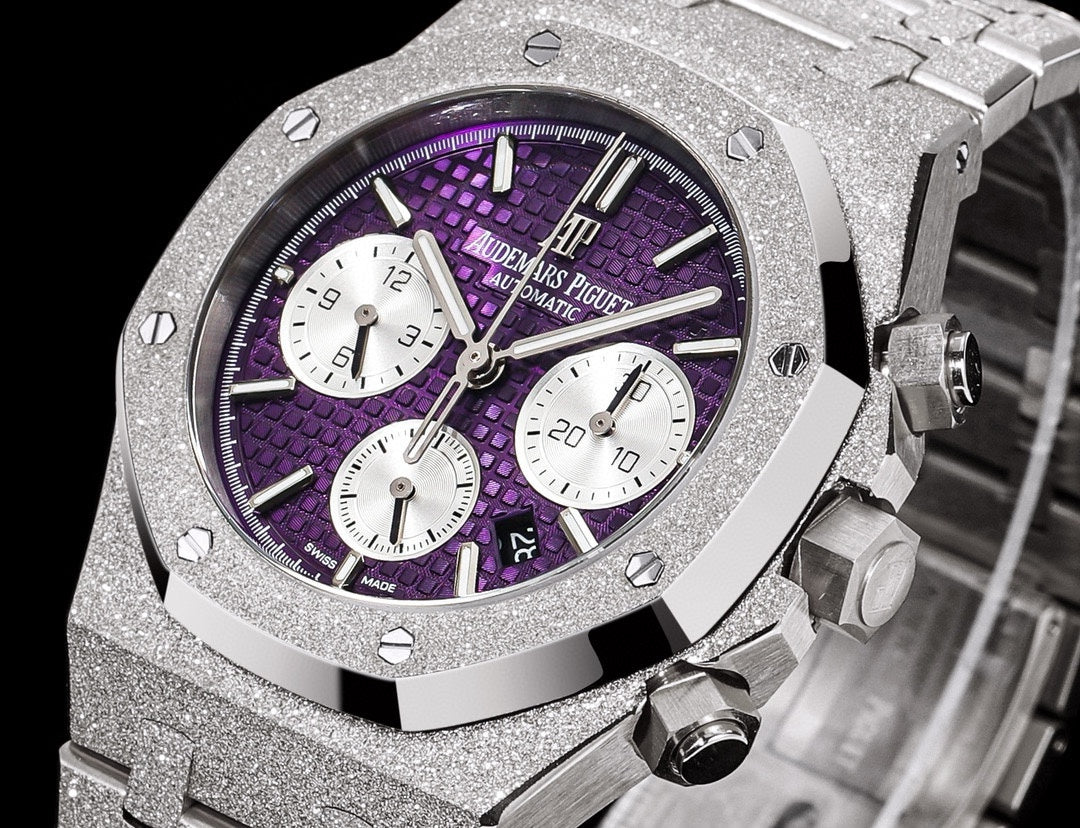 Chronograph - Frosted Silver -Purple White- 904L Steel - Automatic - 41mm