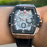 Chronograph -Rosegold Black  - Black Leather - Automatic - 45mm