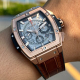 Chronograph -Rosegold Black  - Brown Leather - Automatic - 45mm