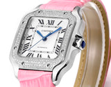 LADY -Rhinestone White 316L Steel - Pink Leather - Automatic - 43*35mm