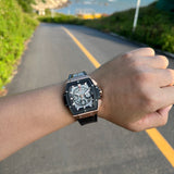 Chronograph -Rosegold Black  - Black Leather - Automatic - 45mm