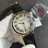 White Silver- Black Leather - Quartz - 42mm