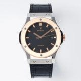 Black - Rosegold 904L Steel - Black Leather - Automatic - 42mm