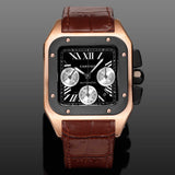 Chronograph - Black Rosegold 316L Steel - Red Leather - Automatic - 42mm