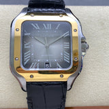 Grey Yellow 316L Steel - Black Leather - Automatic - 47*40mm