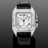 Chronograph - Silver Rhinestone 316L Steel - Black Leather - Automatic - 42mm