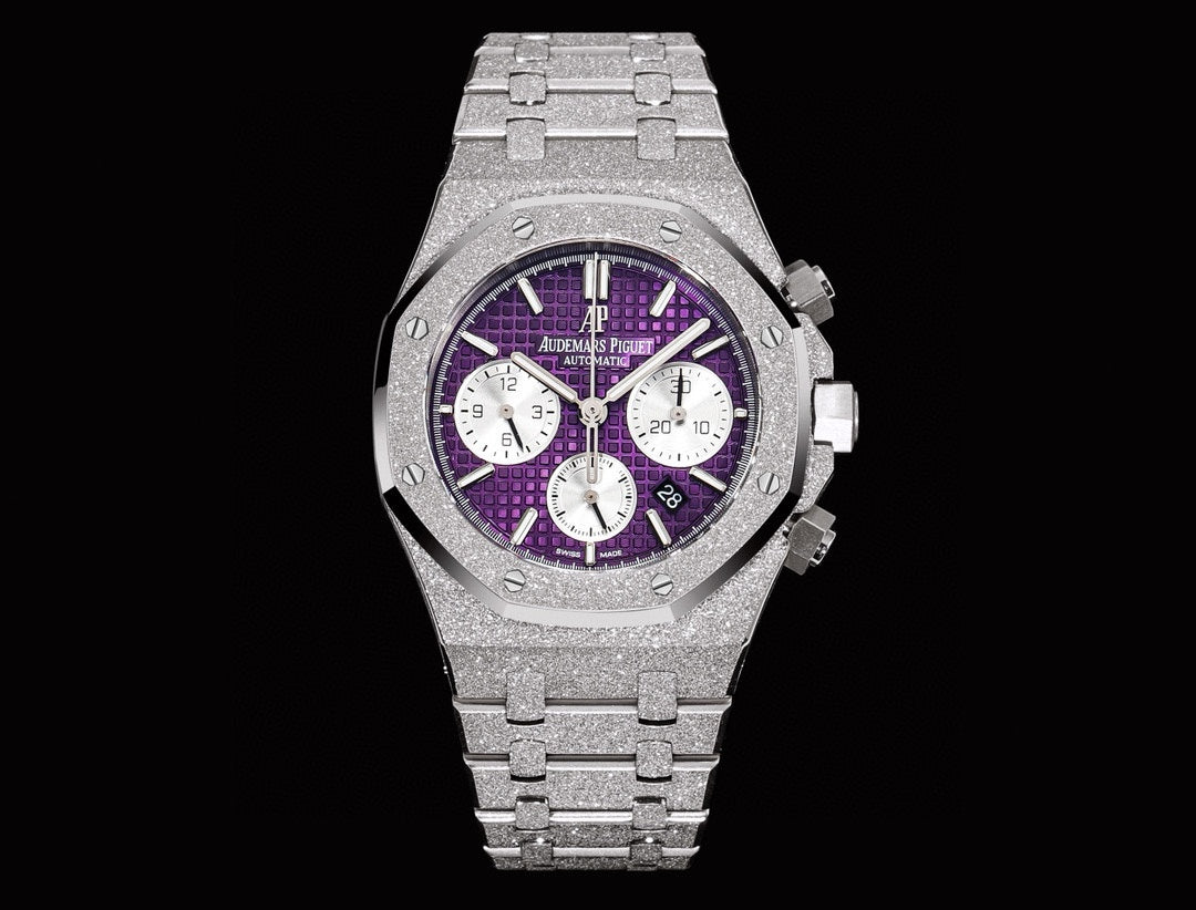 Chronograph - Frosted Silver -Purple White- 904L Steel - Automatic - 41mm