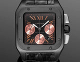 Chronograph - Black Rosegold 316L Steel - Black Leather - Automatic - 42mm