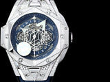 White rhinestone - Blue Rubber - Automatic - 45mm