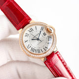 LADY -Silver 316L Steel - Red Leather - Automatic - 33mm