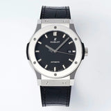 Black - Silver 904L Steel - Black Leather - Automatic - 42mm