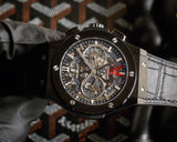 Grey Steel - Black Leather - Chronograph -Automatic - 45mm